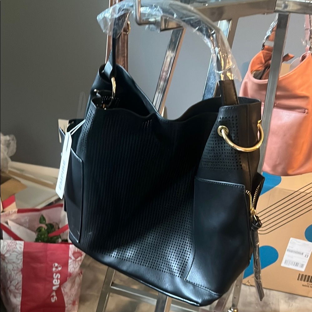 Elegant Black Perforated Tote Bag